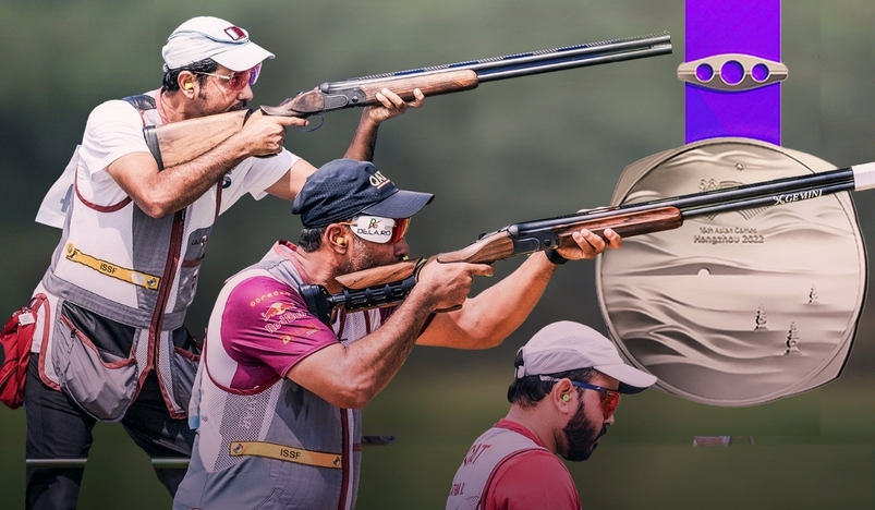 The Men Skeet Shooting Team From Qatar Secures A Silver Medal At The Hangzhou Asian Games